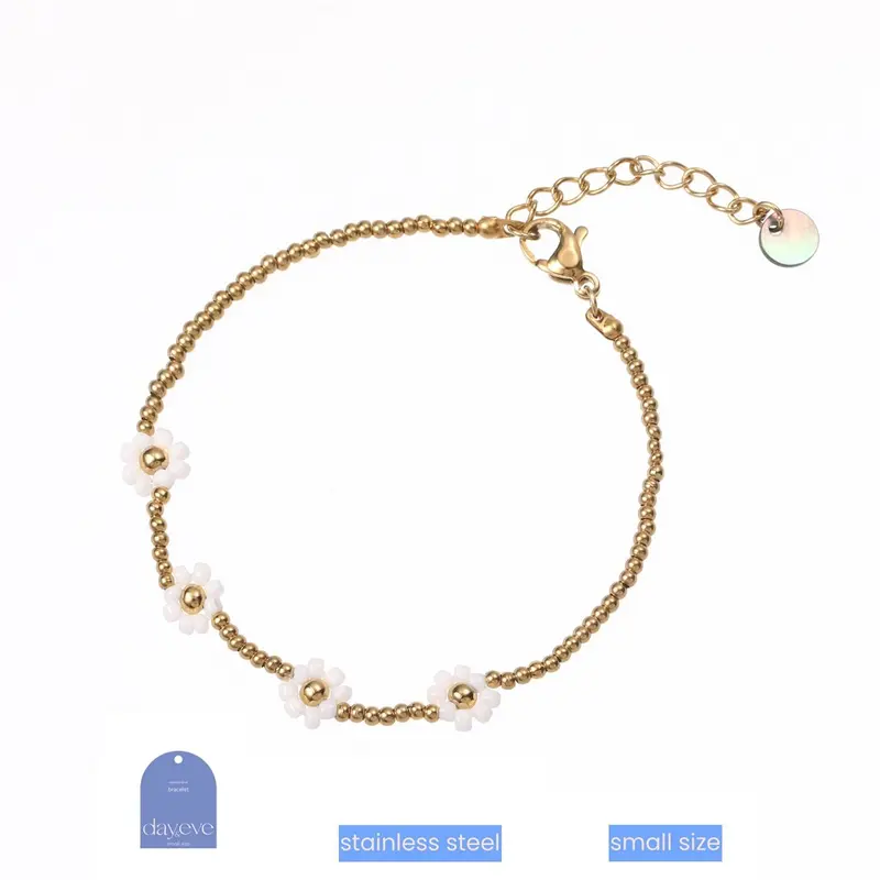Go Dutch Label Armband (Sieraad) Kinderen - Smalle Pols - Bloemen Kraaltjes Goud