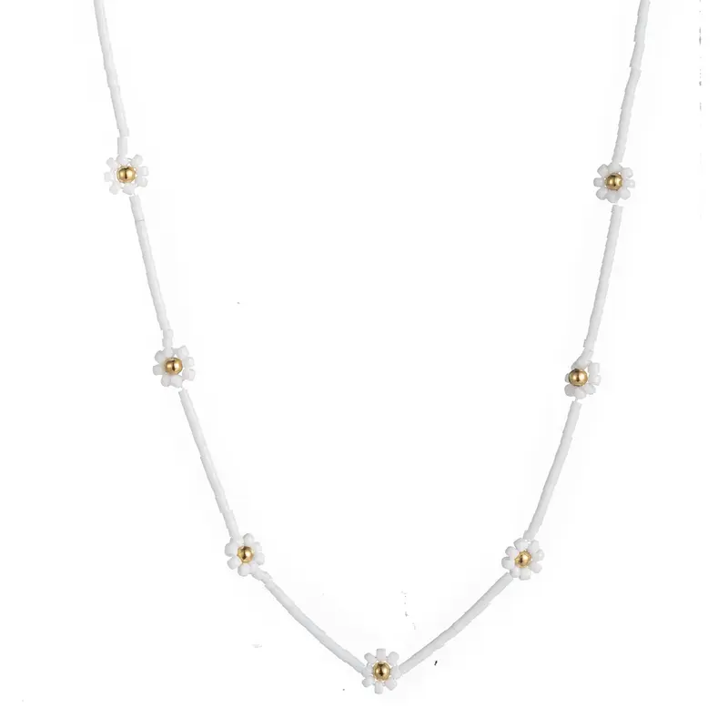 Go Dutch Label Collier kralen witte bloemen