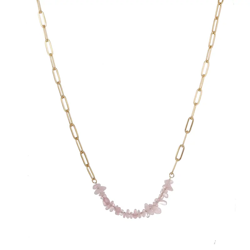 Go Dutch Label Collier roze steentjes rozekwarts Gold