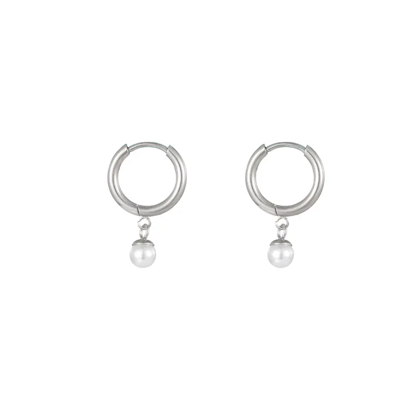 Go Dutch Label Oorhanger hoop parel 4mm Zilver