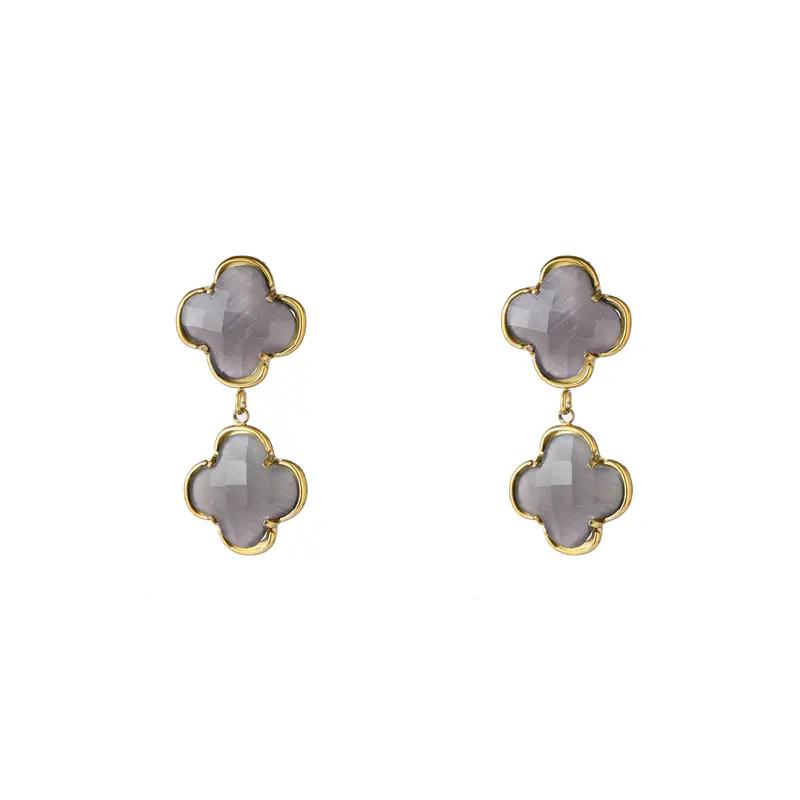 Go Dutch Label Oorhangers Double Clover Dangle - Goudkleurig