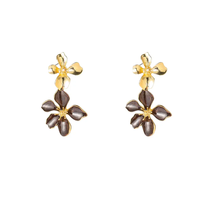 Go Dutch Label Oorhangers Double Flower Dangle - Goudkleurig