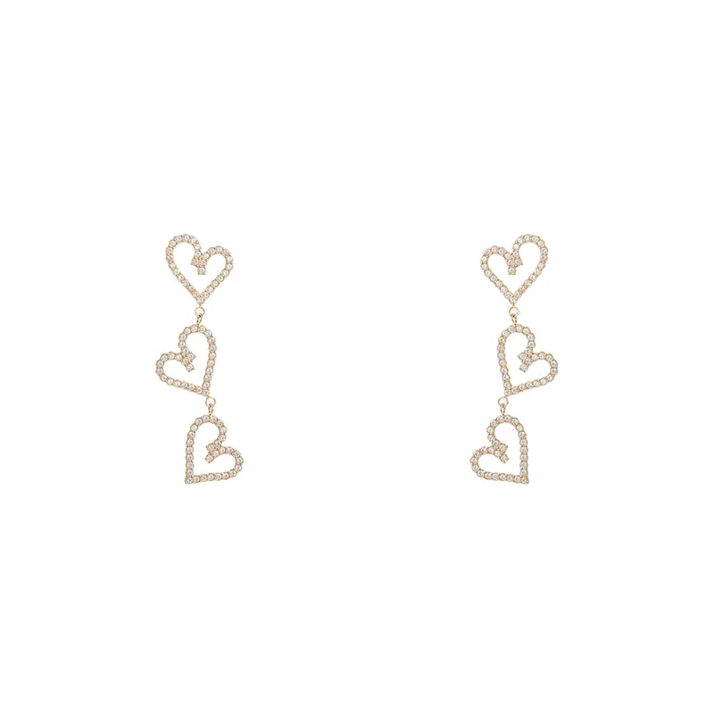 Go Dutch Label Oorknoppen 3Hearts Sparkle Dangle Goud