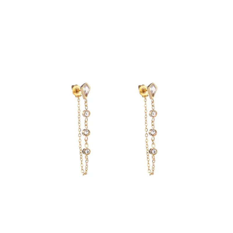 Go Dutch Label Oorknoppen chain ruit crystal
