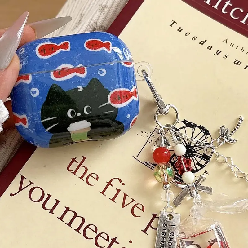 Goldfish Cat AirPods Charger Case Cover with Charm Strap