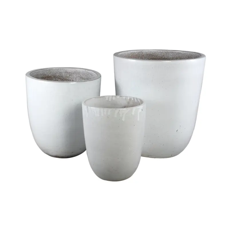 Gommes White Glazed Ceramic Pot Set van 3 PTMD