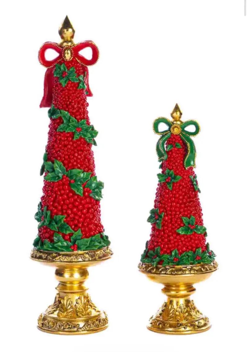 Goodwill M&G Luxe Decoratieve Kerstbomen Set van 2 – Rood, Groen & Goud (30 & 48 cm)