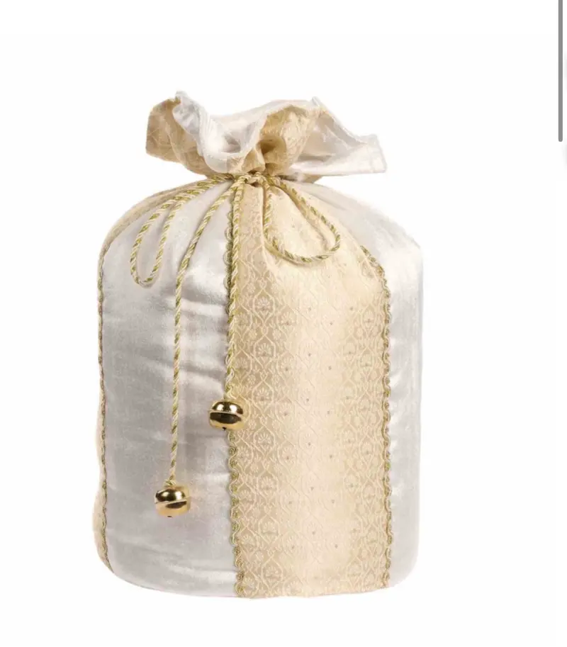 Goodwill M&G Luxe Fluwelen Kerst Decoratiezak Crème/Goud – 32 cm