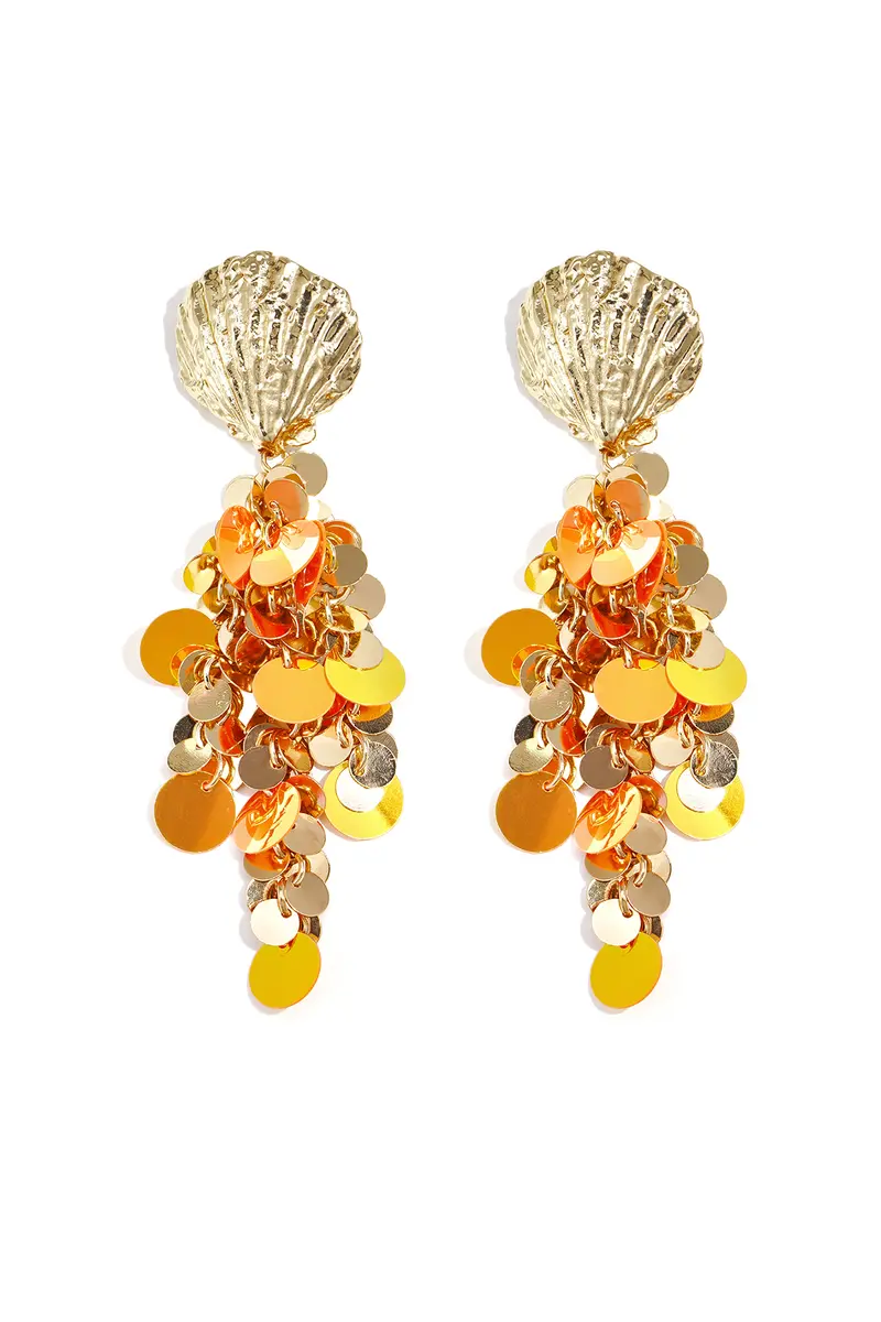 Gouden schelp oorbellen dames - met hangende pailletten