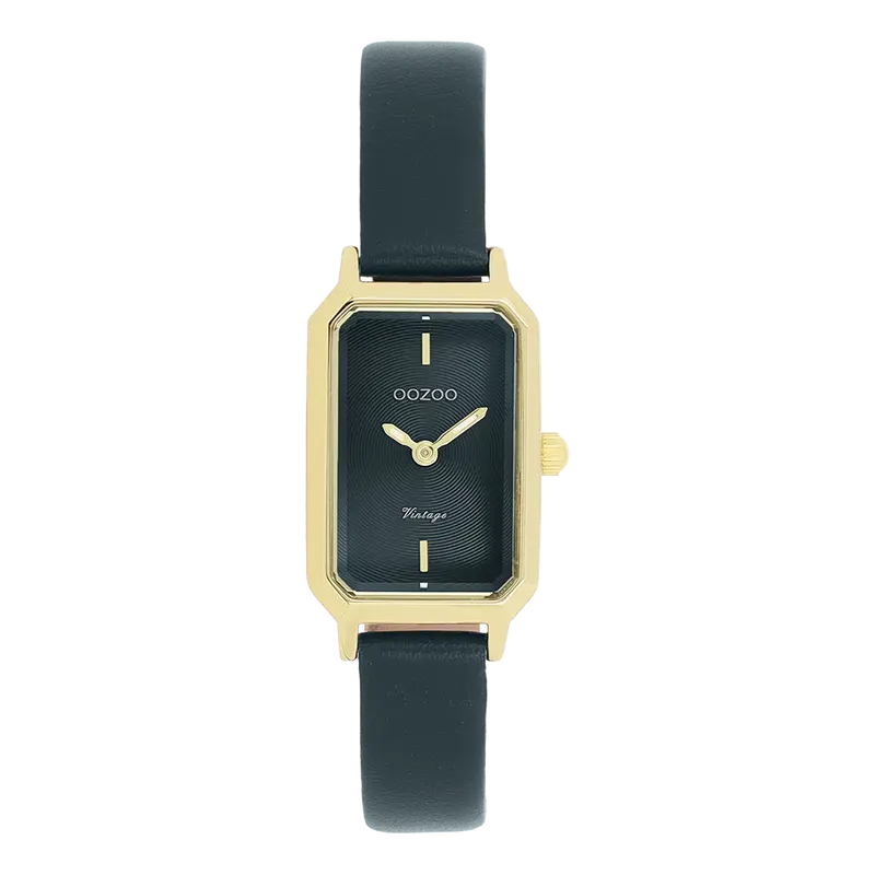 Goudkleurige horloge met donkergroene leren band - C20422 (22mm)
