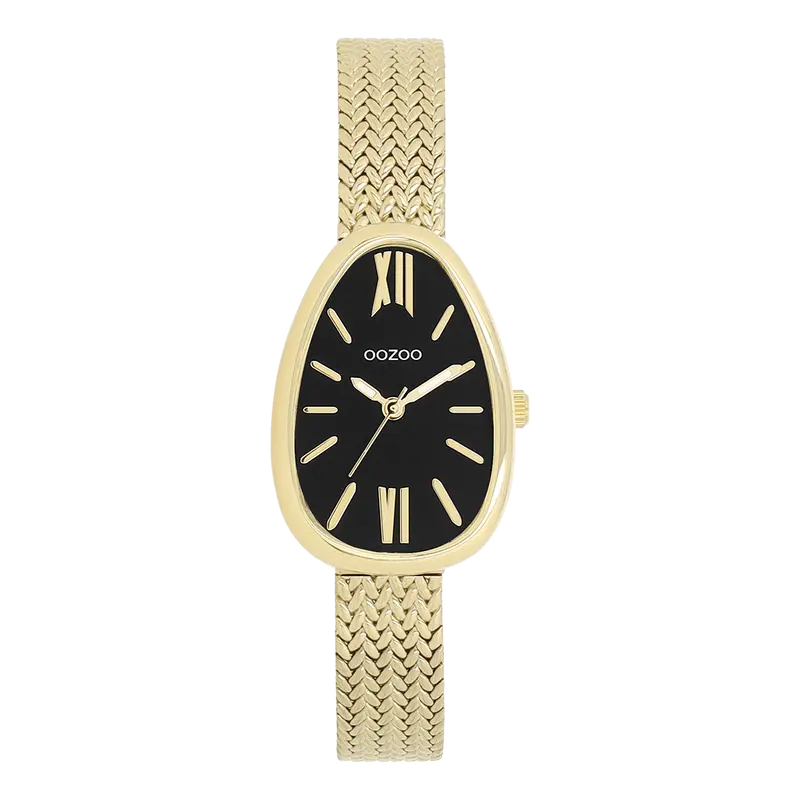 Goudkleurige horloge met metalen v-mesh armband - C11643 (31mm)