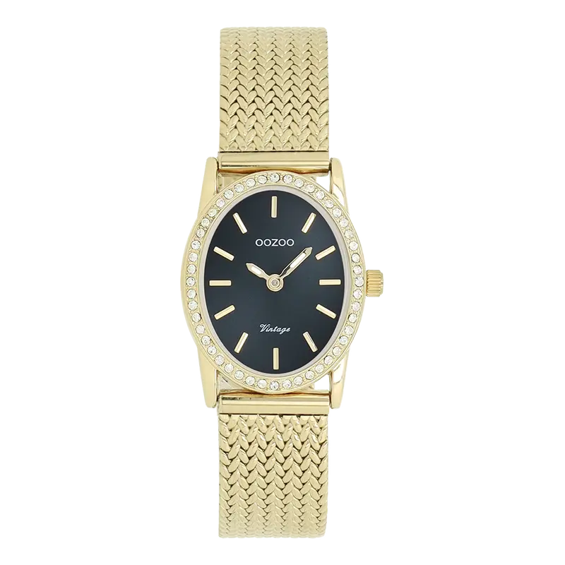 Goudkleurige horloge met metalen v-mesh armband - C20434 (28mm)