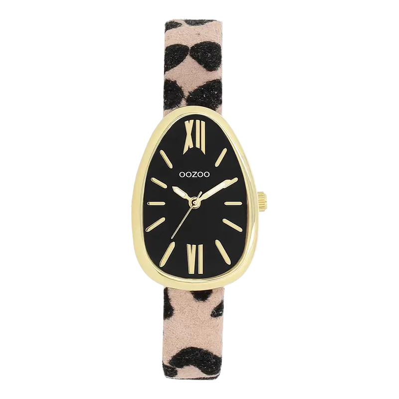 Goudkleurige horloge met zwarte leren band - C11639 (31mm)