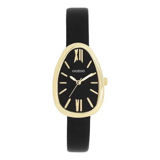 Goudkleurige horloge met zwarte leren band - C11640 (31mm)