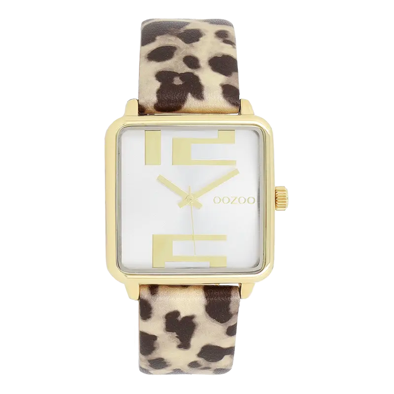 Goudkleurige OOZOO horloge met bruine leren band - C11376 (30mm)