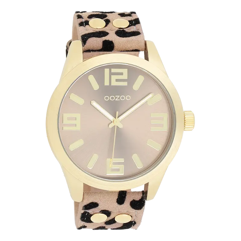Goudkleurige OOZOO horloge met leren band - C1097 (46mm)