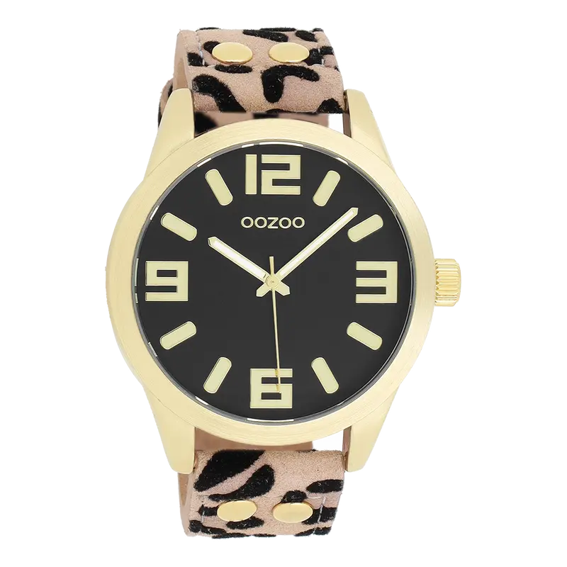 Goudkleurige OOZOO horloge met leren band - C1098 (46mm)