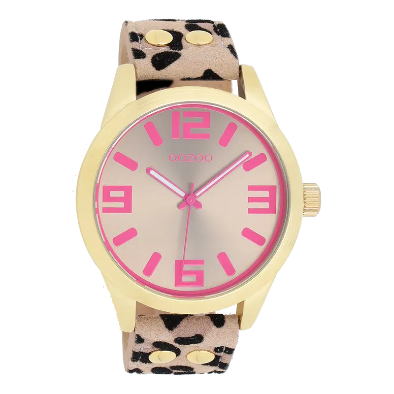 Goudkleurige OOZOO horloge met leren band - C1099 (46mm)