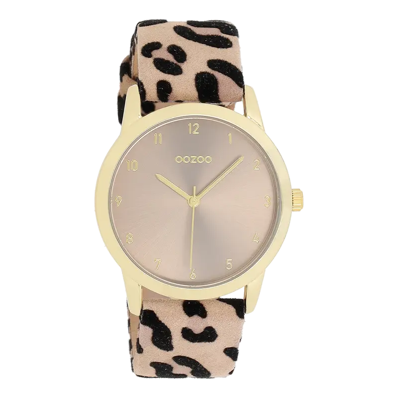 Goudkleurige OOZOO horloge met leren band - C11372 (38mm)