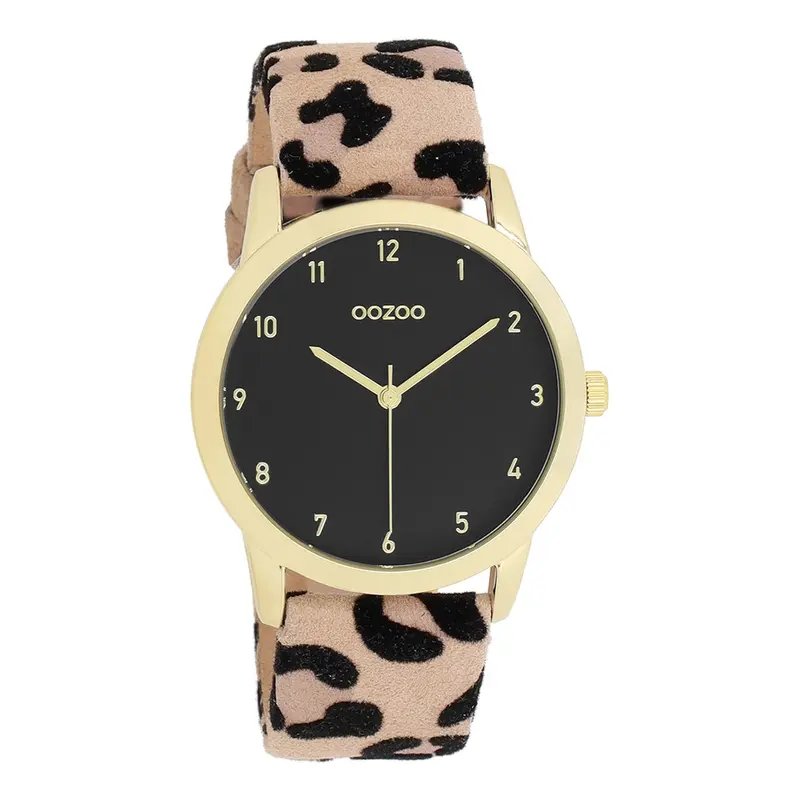 Goudkleurige OOZOO horloge met leren band - C11373 (38mm)