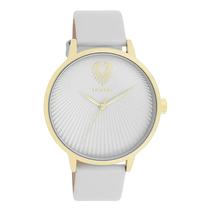Goudkleurige OOZOO horloge met licht grijze leren band - C11240 (42mm)