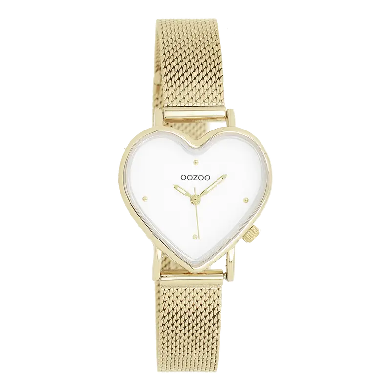 Goudkleurige OOZOO horloge met metalen mesh armband - C11415 (28mm)