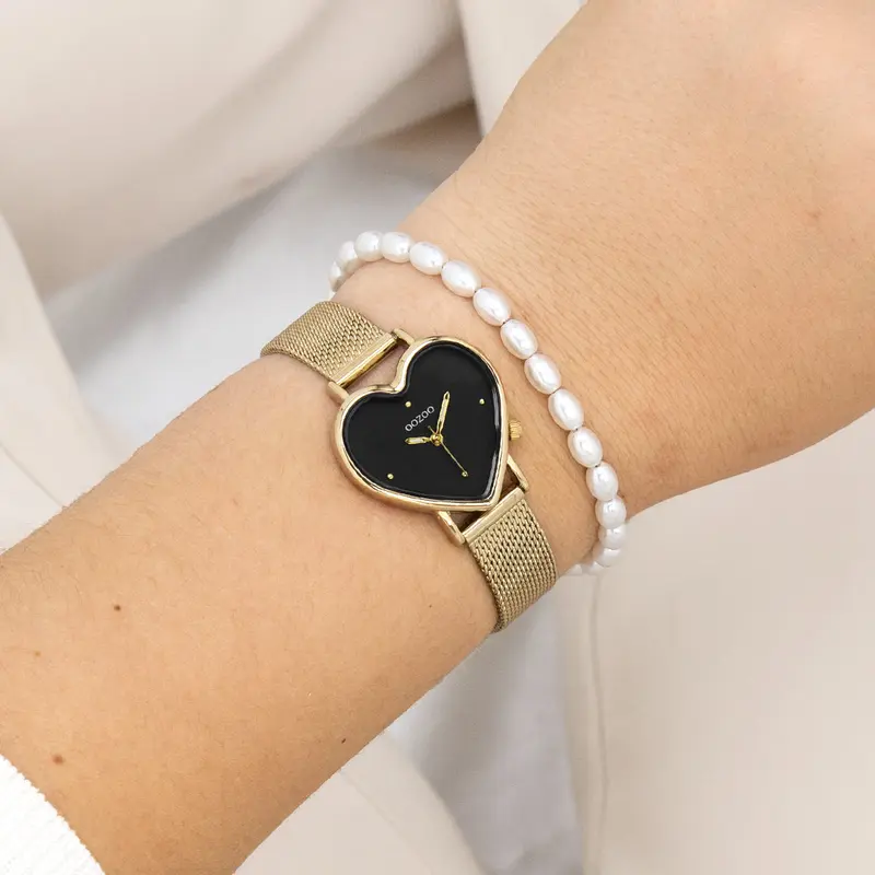 Goudkleurige OOZOO horloge met metalen mesh armband - C11417 (28mm)