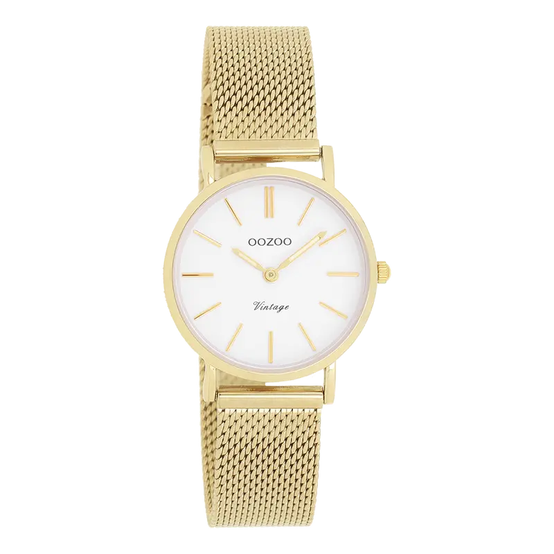 Goudkleurige OOZOO horloge met metalen mesh armband - C20231 (28mm)