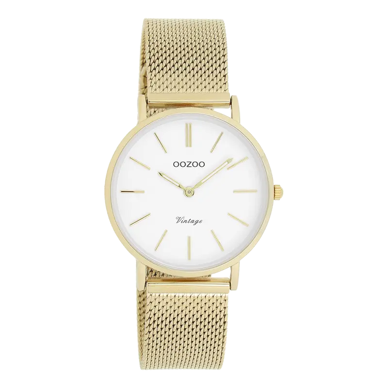 Goudkleurige OOZOO horloge met metalen mesh armband - C9911 (32mm)