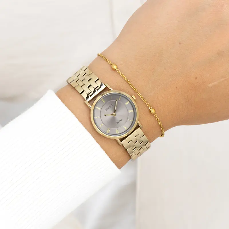 Goudkleurige OOZOO horloge met roestvrijstalen armband - C20377 (28mm)
