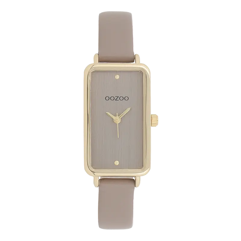 Goudkleurige OOZOO horloge met taupe leren band - C11531 (19mm)