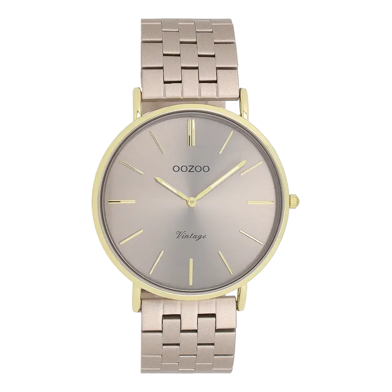 Goudkleurige OOZOO horloge met taupe roestvrijstalen armband - C20404 (40mm)
