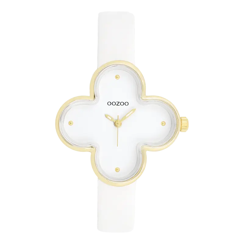 Goudkleurige OOZOO horloge met witte leren band - C11520 (32mm)
