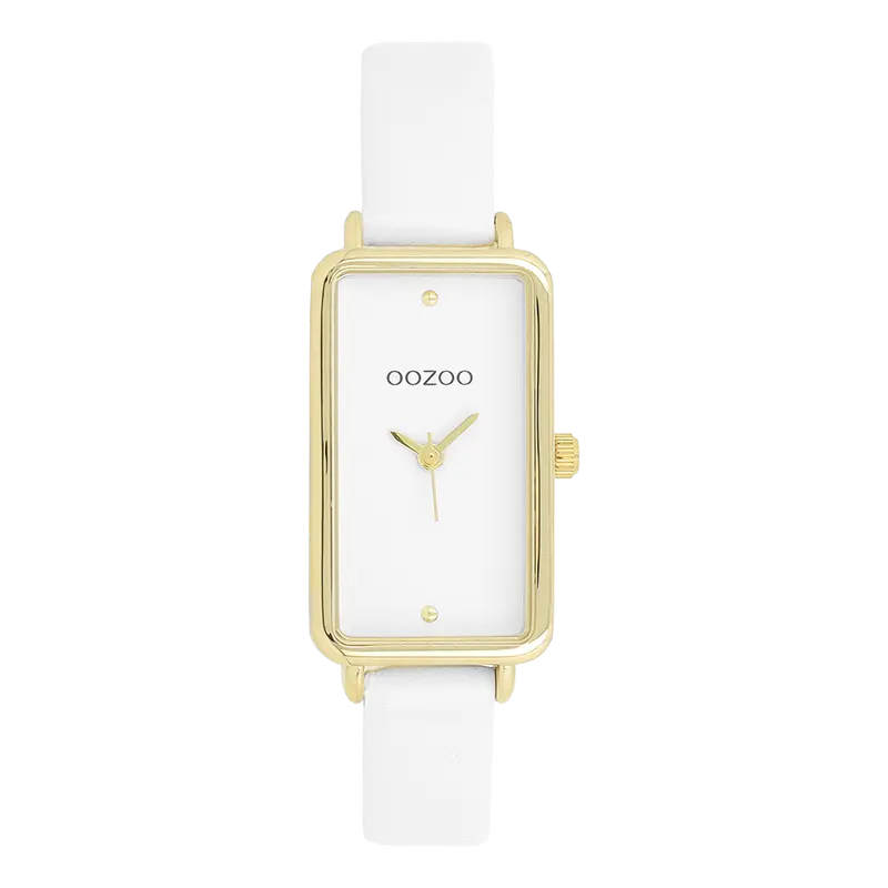 Goudkleurige OOZOO horloge met witte leren band - C11530 (19mm)