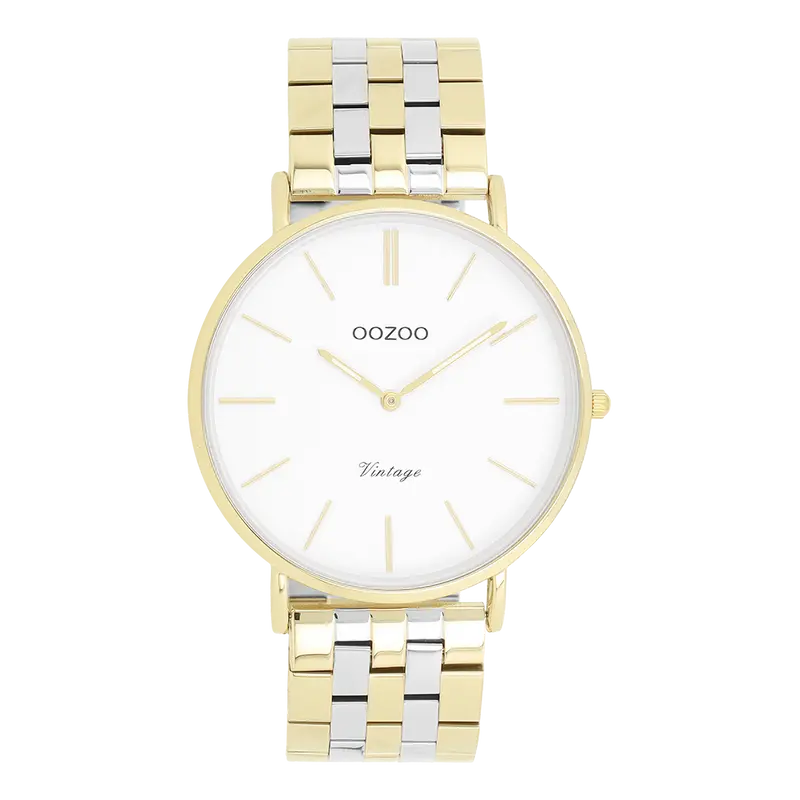 Goudkleurige OOZOO horloge met zilverkleurig/gouden roestvrijstalen armband - C20402 (40mm)