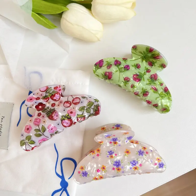 Granny Style Floral Hair Claw Clips