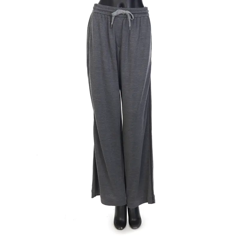 Gray Comfort Interlock Wide Trousers - Monili Stripe Embroidery, Cotton & Silk
