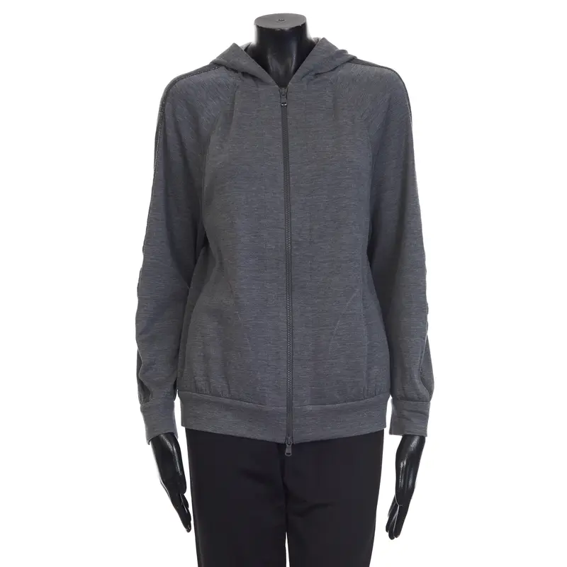 Gray Interlock Hooded Sweatshirt - Monili Stripe Embroidery, Cotton & Silk