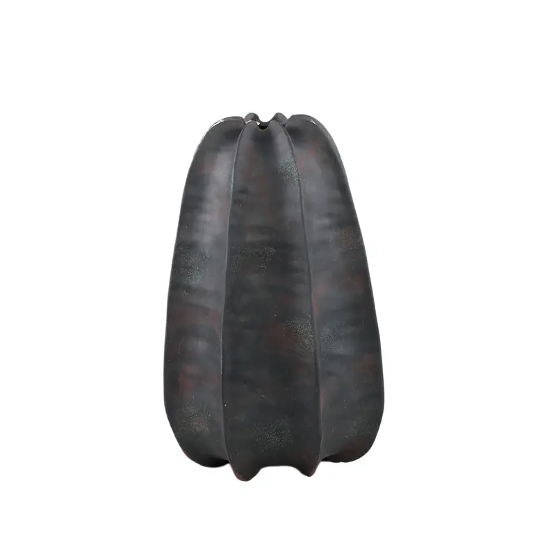 Grayson Black Ceramic Round Ribbed Vase High Dia 28cmxH42cm PTMD