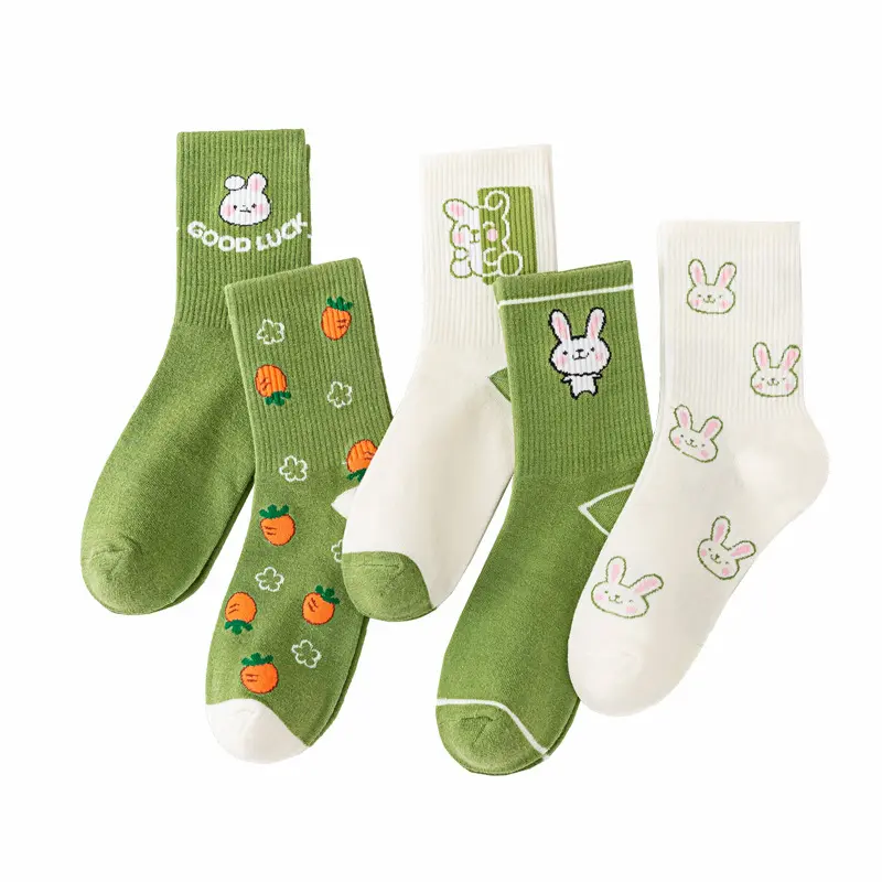 Green Bunny Pattern Crew Socks (5 Designs)