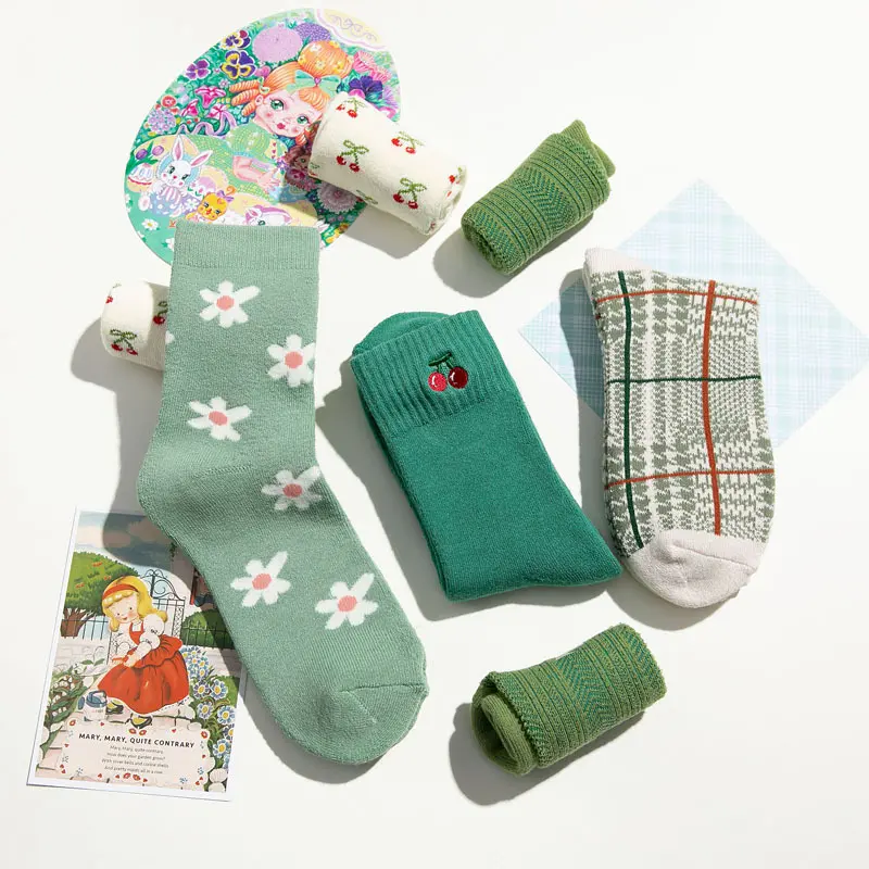 Green Cottagecore Crew Socks (5 Designs)