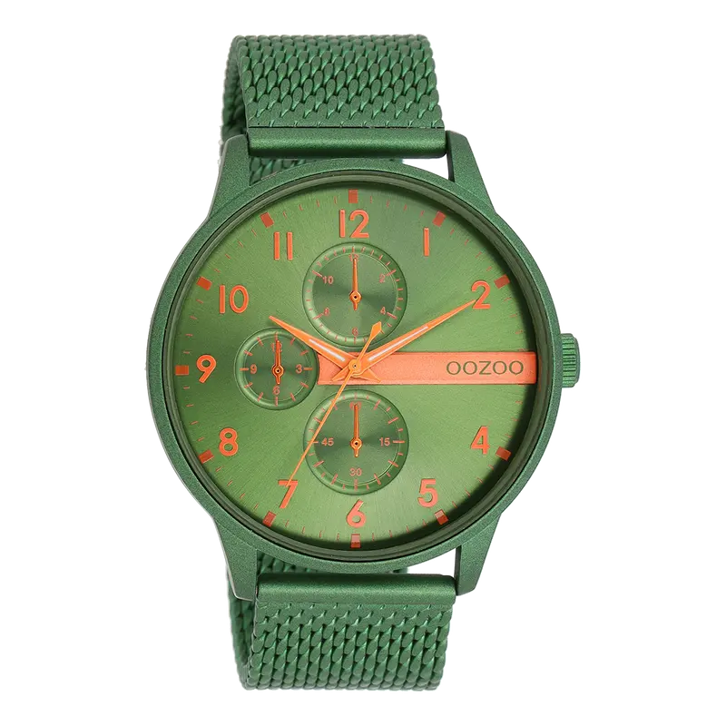 Groene OOZOO horloge met metalen mesh armband - C11303 (45mm)