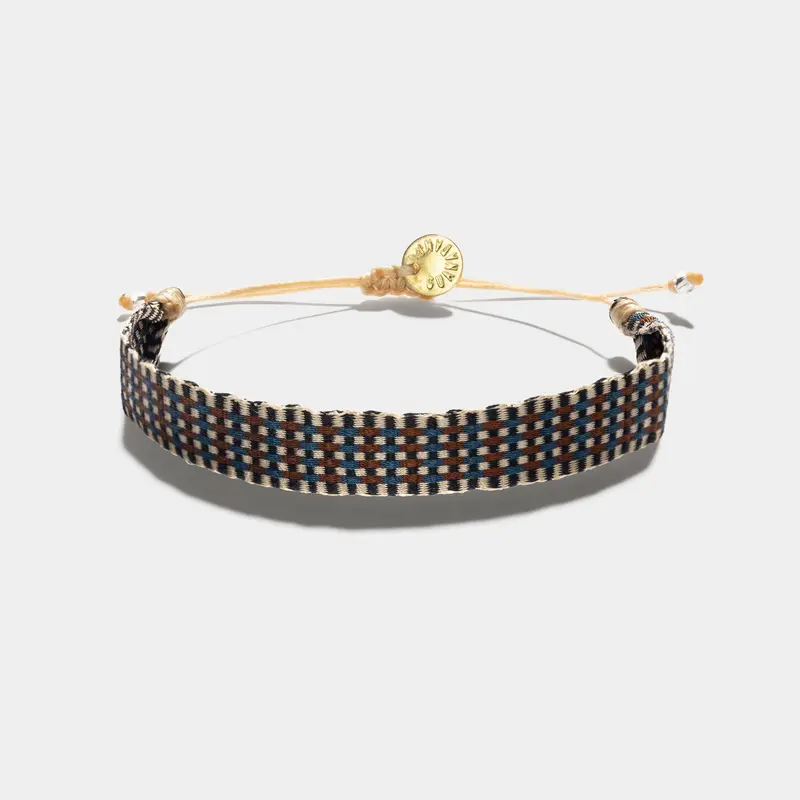 Guanabana Handmade Woven Brown Blue Checkered Bracelet