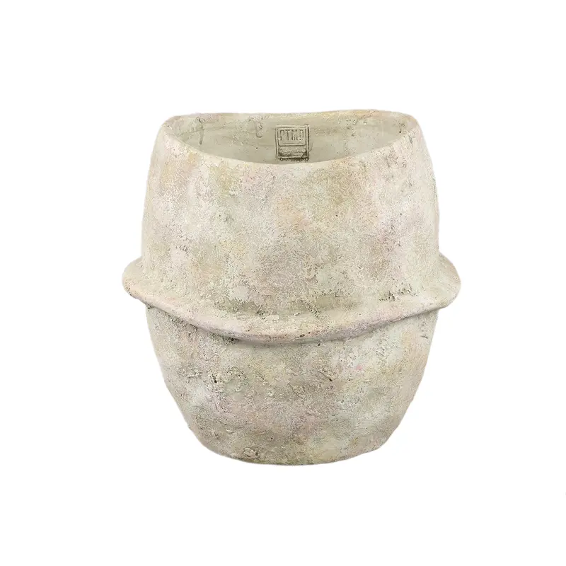 Haania Beige Cement Round Pot With Middle Line XL PTMD