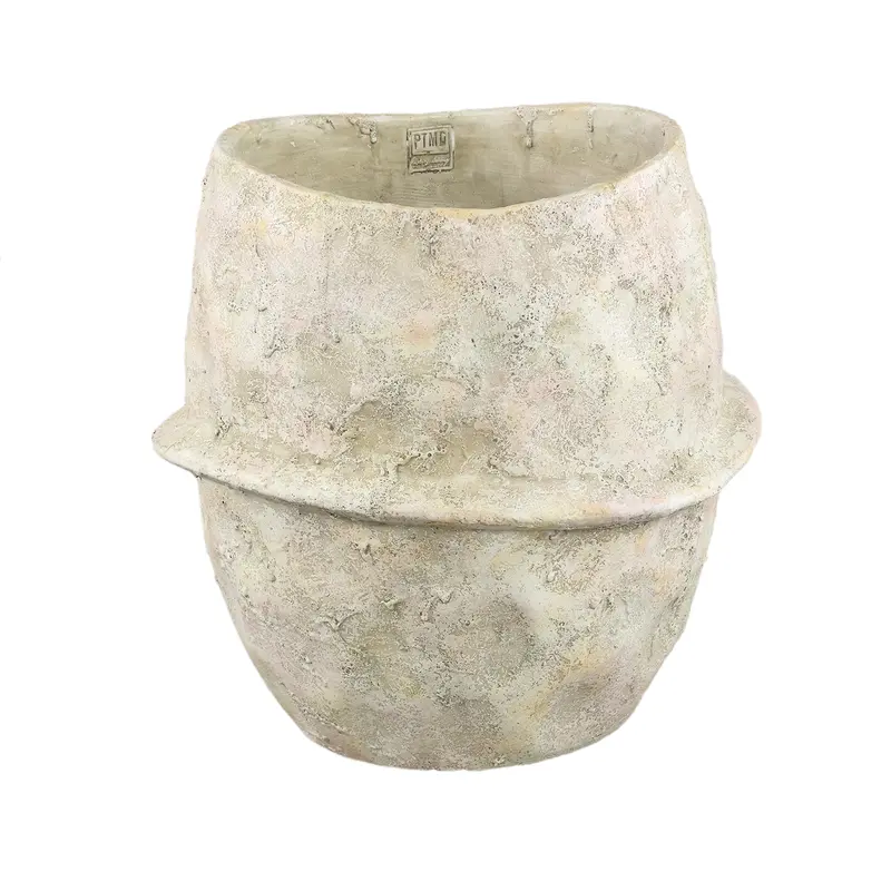 Haania Beige Cement Round Pot With Middle Line XXL PTMD
