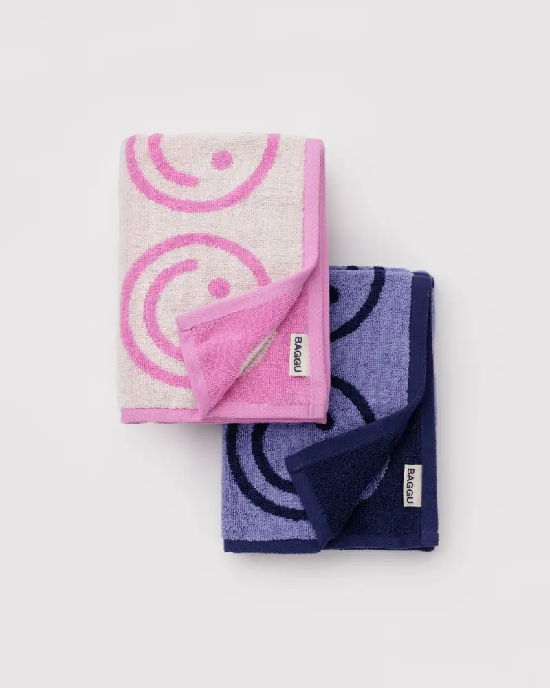 Hand Towel Set Of Two - Happy Pink Blue