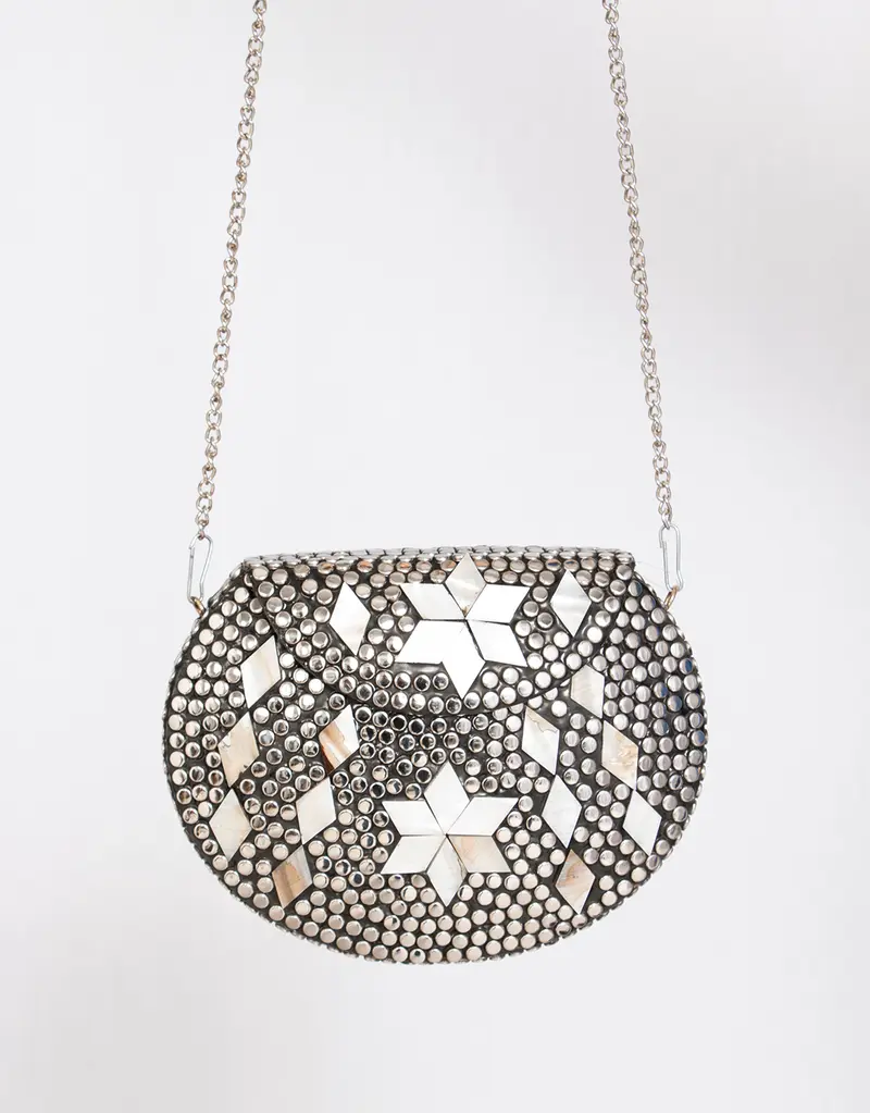 Handcrafted embellished mirror festival bag