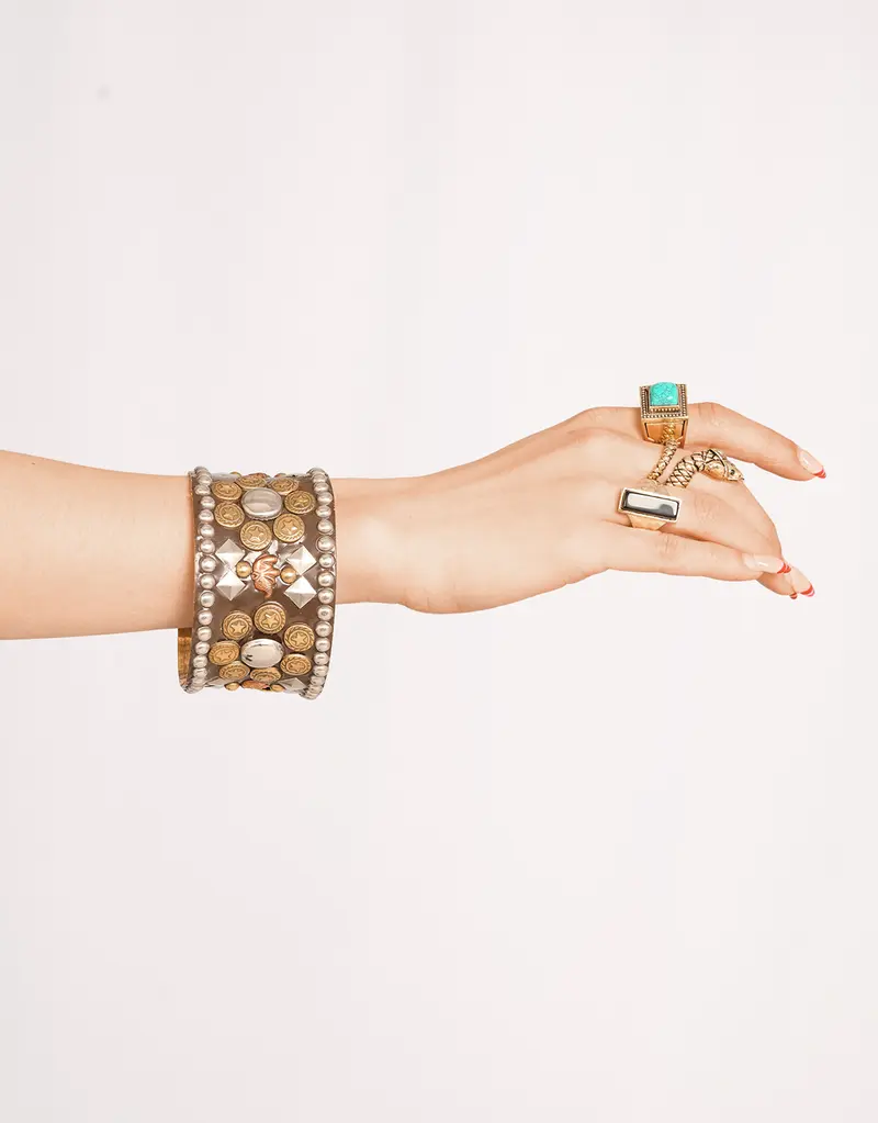 Handcrafted embellished studded cuff bracelet