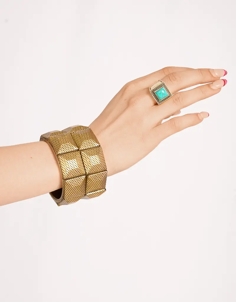Handcrafted geometric block brass cuff bracelet