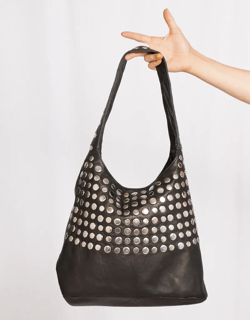 Handcrafted soft sheep leather studded shoulder bag